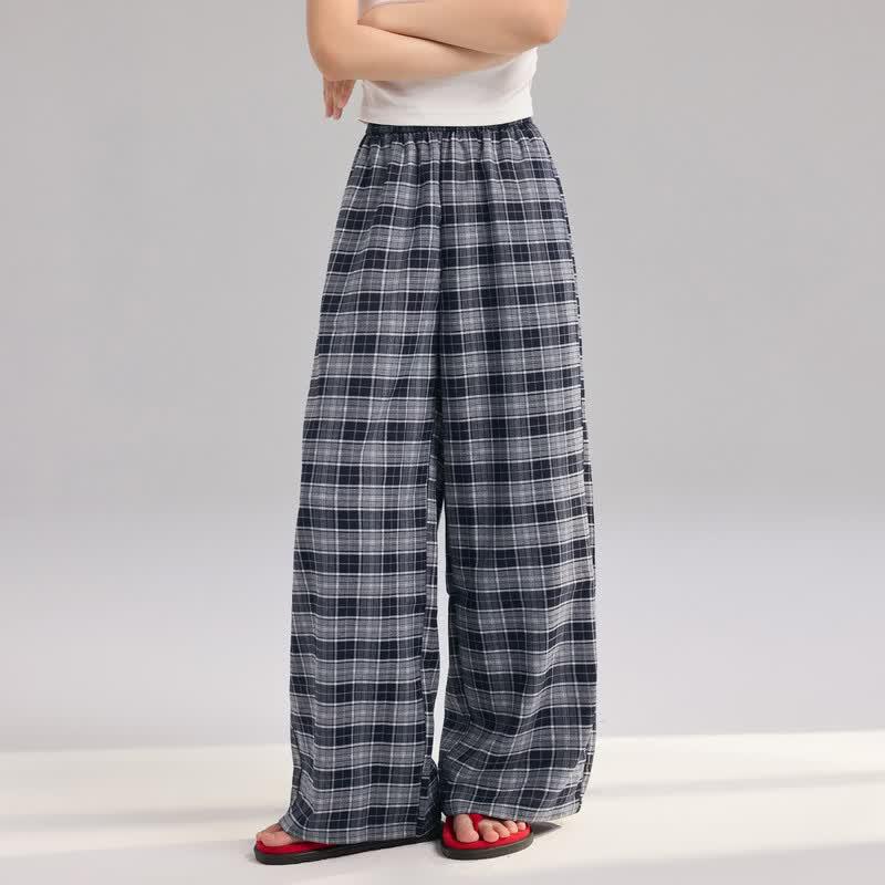 Kids' Summer Casual Plaid Straight-Leg Pants