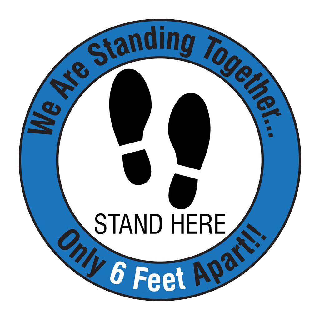 

Stand Here Floor Sign Decal Sticker Keep 6ft in Between Distance Marker Floor