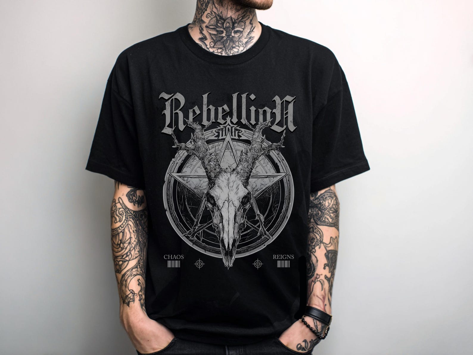 Rebellion Bull Skull Unisex Graphic T-Shirt, Punk Grunge Shirt, Alternative Streetwear Clothing, Alt Metal Graphic Tee S