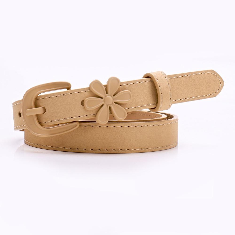 

Flower Buckle Women s Thin Belt Solid Color Small Size Decorative Belt Candy Color Faux PU Leather Waist Cinching Belt хакі