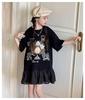 Kuhvvse Short Loose Plus Sizes Kids' Dress, Girls' Sleeve, Summer, Fit, Sizes, Cute, Stylish, Casual, 120-170 (Size 140, Black)