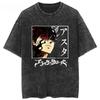 2026 Black Clover Washed Vintage Tshirt Street Hiphop Anime Casual Cotton Summer Short Sleeve