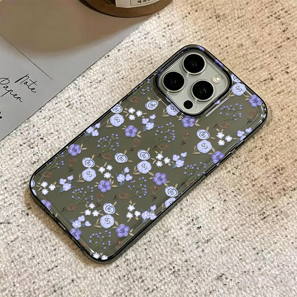 Phone Case For Iphone 12 15 Plus 14 17 Air 11 Pro Max 13 16 Purple Flowers Pink Skin Friendly Raised Lens Anti Scratch Cover