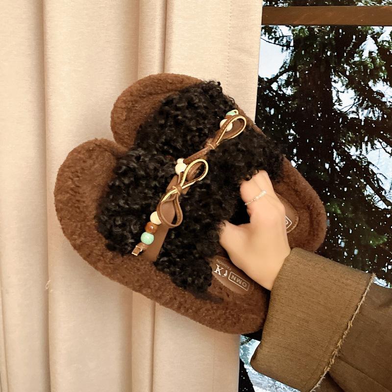 2025 Winter Woman Slippers Plush Interior Anti Slip Sole Thick Bottom Fashion Warm Flip-flops Use Indoor Outdoor Pantuflas Mujer