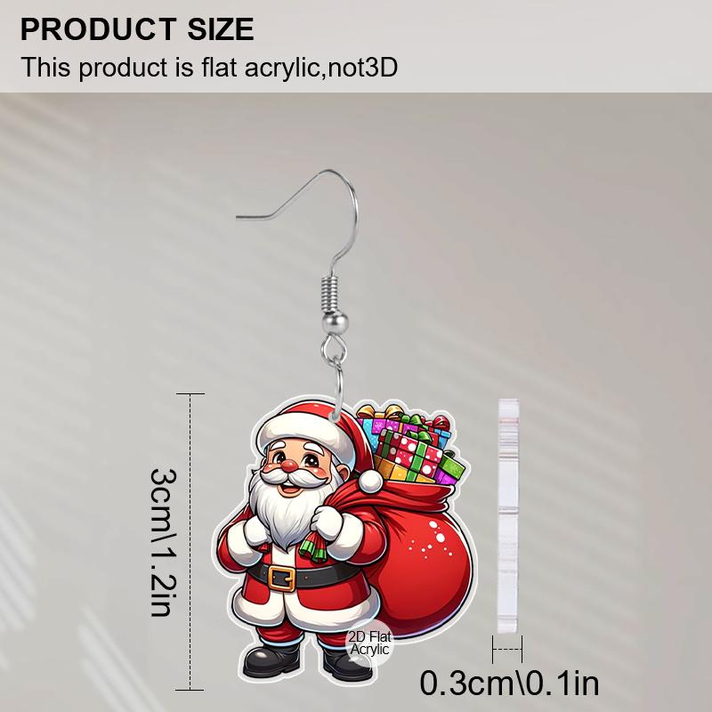2D Flat Christmas Festival Colorful Cartoon Santa Painting Earring Claus for Christmas Jewelry for Women Female