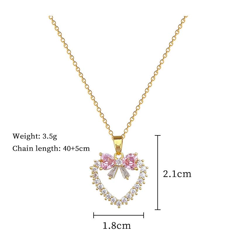 Stainless Steel Chain Sweet Romantic Love Heart Bow Pendant Necklace for Women Girls Lovely Jewelry Accessories Gifts for Lover