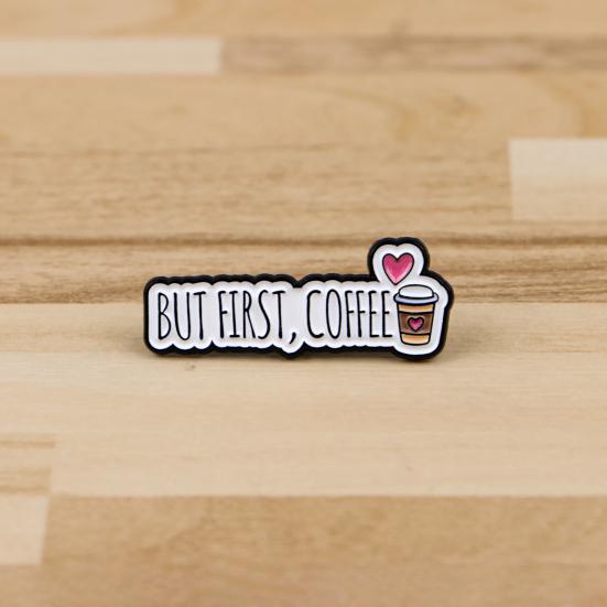 Brooch Pin, Coffee Slogan Design Brooch, Thickened Zinc Alloy Badge, Enamel Paint Stable Buckle Pins for Clothes Hats