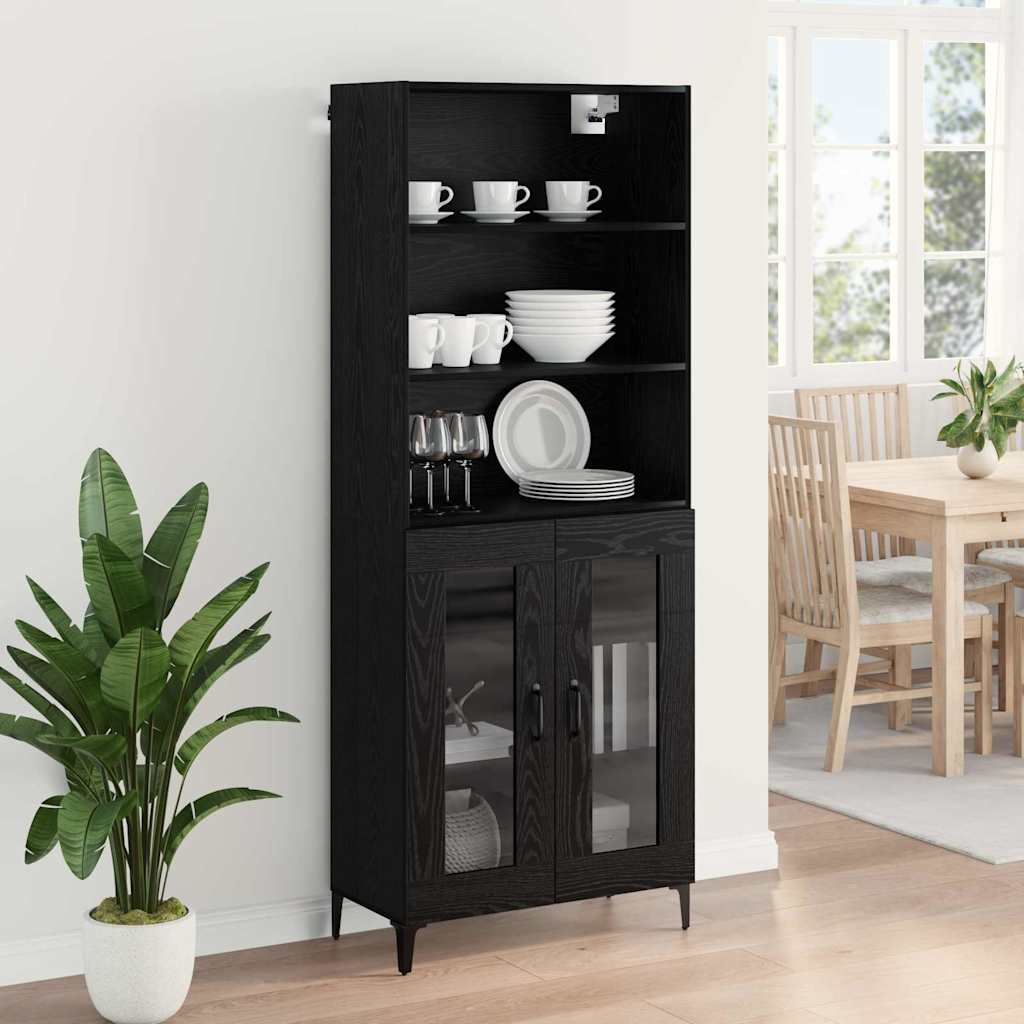 Highboard In Black Oak Look 27.8 X 13.4 X 70.9 In (L X W X H) Engineered Wood