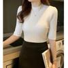 Slim Casual Base Knitted Shirts Women Pullover Half Sleeve Casual Sweater Blouses Women Solid Basic Tee Tops 13466
