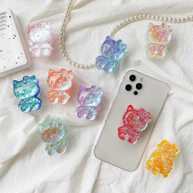 Cartoon Laser Colorful Kt Cat Mobile Phone Airbag Bracket Back Sticker Retractable Back Sticker Desktop Cat Support Frame