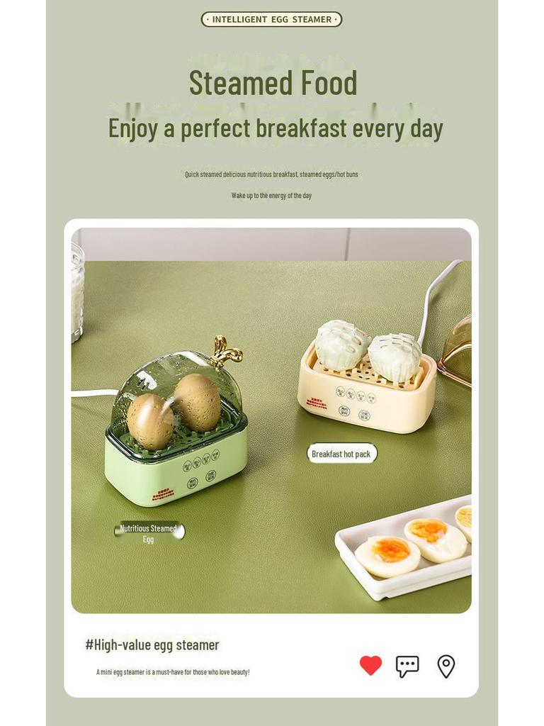 Dual Egg Cooker & Breakfast Steamer: Compact, Multi-Function, Timed Cooking for Eggs & Buns, Ideal for Home & Dorm.