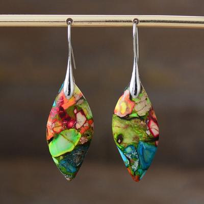 Bohemian Multicolour Emperor Stone Geometric Drop Earring Popular Natural Gem Jewelry Earrings For Women Luxury Accessories Gift