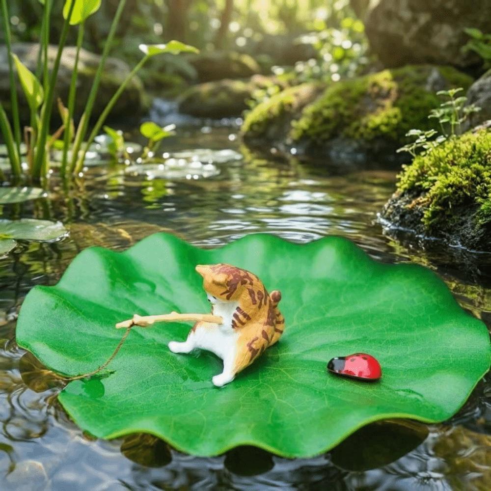 Lotus Leaf Floating Cat Fishing Miniature Cat Fishing Model Aquarium Landscaping Aquatic Pet Tank