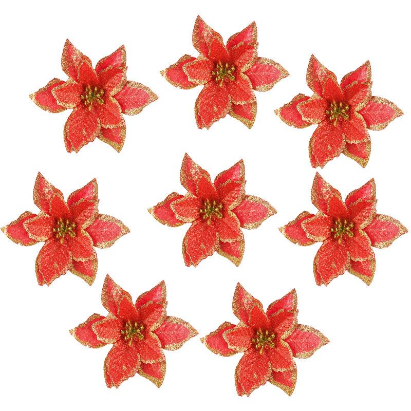 5/10Pcs 13cm Glitter Artificial Flowers For Christmas Tree Decoration DIY Christmas Ornaments Home Wedding Xmas Party Decoration