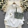 Koreansk Seriekläder Återupplivande Tvådelat Set Topp Retro Kort Jeansväst Trendigt Allmatchande Mellanlångt Skjortset