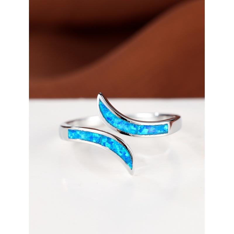 Wish White Gold Blue Opal Ring Simple Personality Fashion Versatile Ring Women no. 6