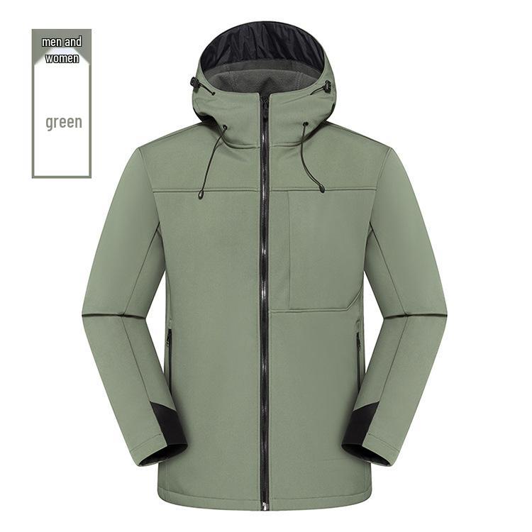 Unisex Fleece-Lined Windproof Waterproof Softshell Hooded Jacket for Outdoor Camp & Hike