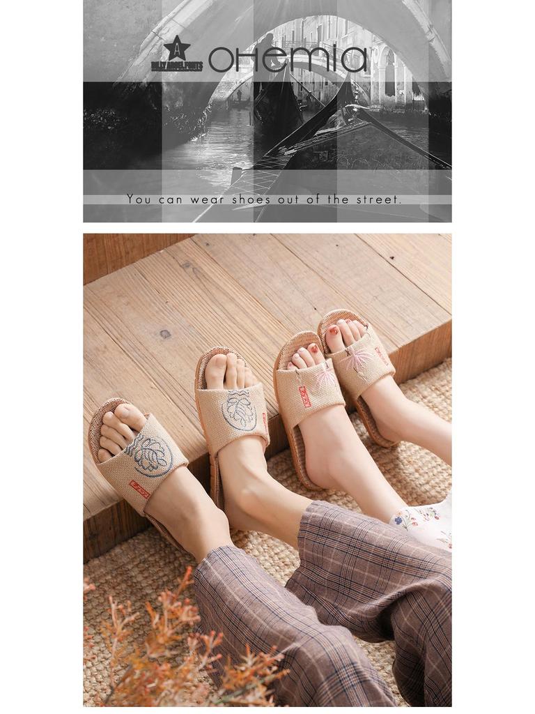 Summer Linen Embroidered Non-Slip Slippers for Men & Women