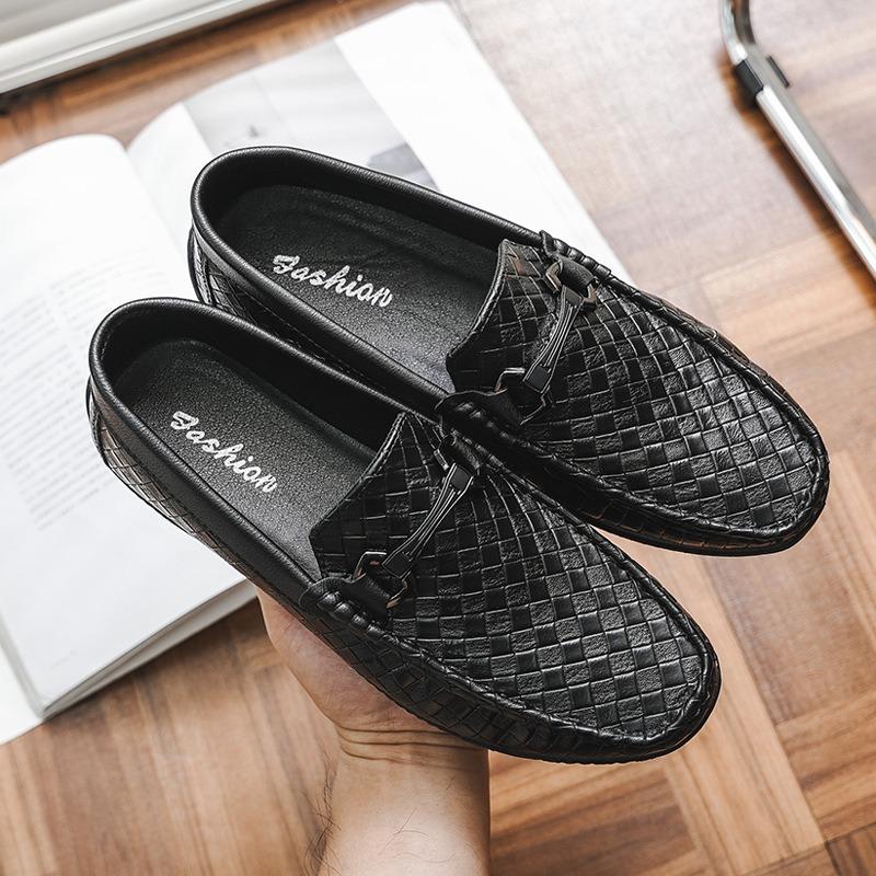 Doudou Shoes Men's Woven Pattern Men's Casual Leather Shoes New High-end Lazy