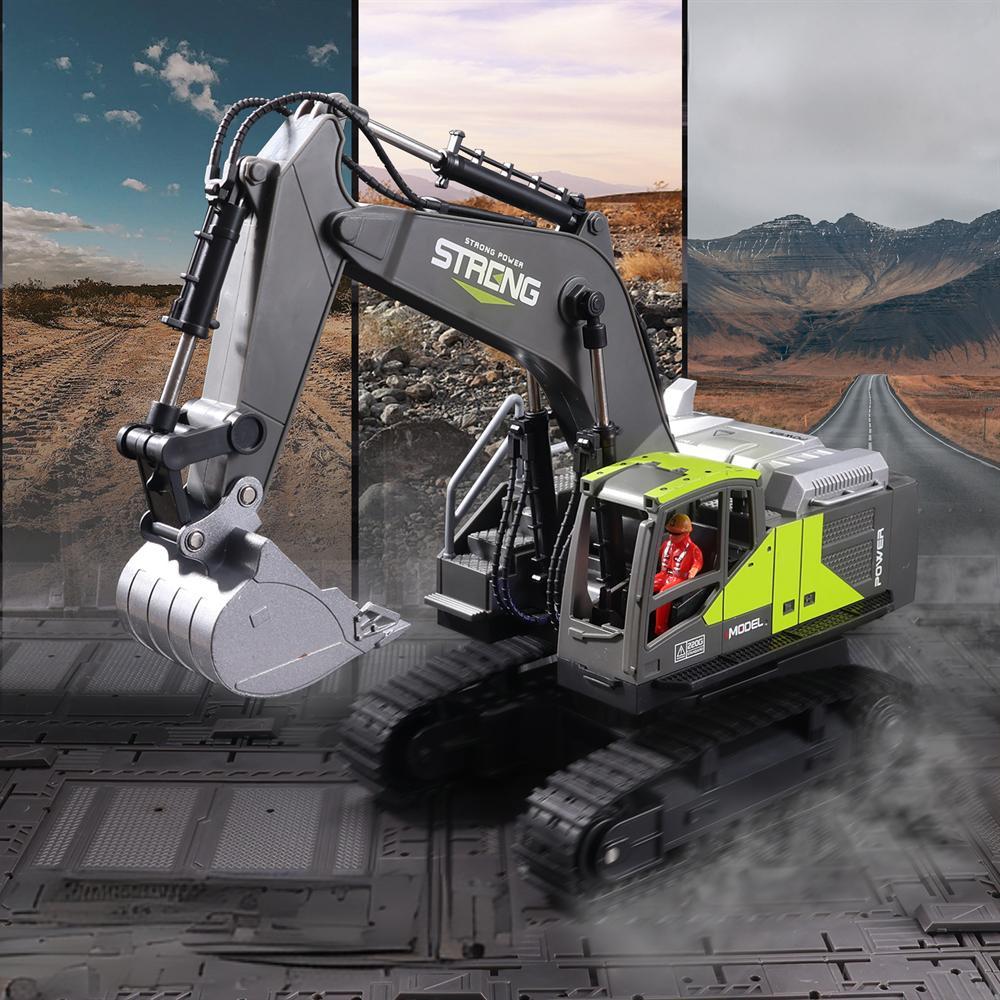 HJ Models 689-714A 1/16 2.4G 16CH RC Car Excavator Engineering Vehicle Alloy Bucket Digging 680°Rotation Spray LED Light RTR Toy