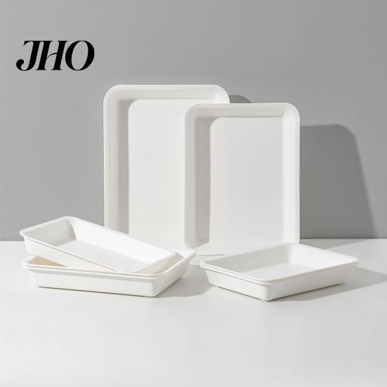Storage Food Tray White Stackable Round Edges Easy to Clean Spill Dessert Platter Resistant Multipurpose Plastic Hot Pot Serving for Dining Room