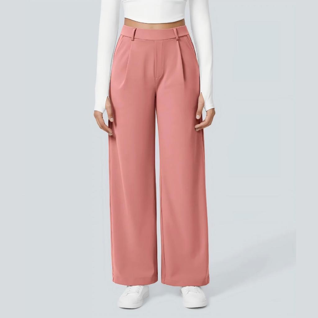 Fashion Women's Casual Solid Color Pocket Loose Slim Straight Suit Pants