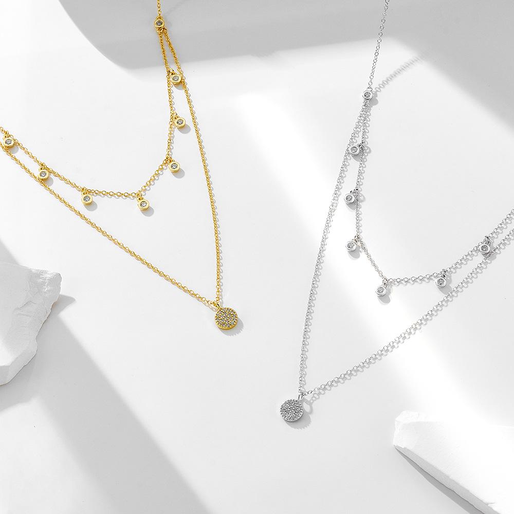 "925 Sterling Silver Double-Layer Necklace with Zircon Dot - Versatile, Simple Short Clavicle Chain for Women"
