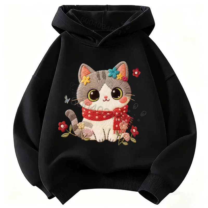 Latest Cartoon Cat Children's Casual Long-Sleeved Hooded Shirt - Warm and Comfortable Coat for Autumn and Winter