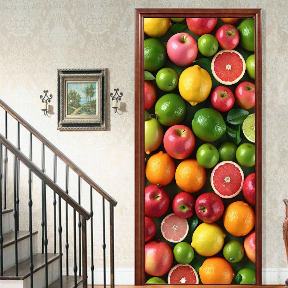 Fruit Lemon Door Stickers 3D Removable Vinilos Para Puertas Adhesive Wallpaper Art Murals for Doors Bibliotheque Modern Home Decor