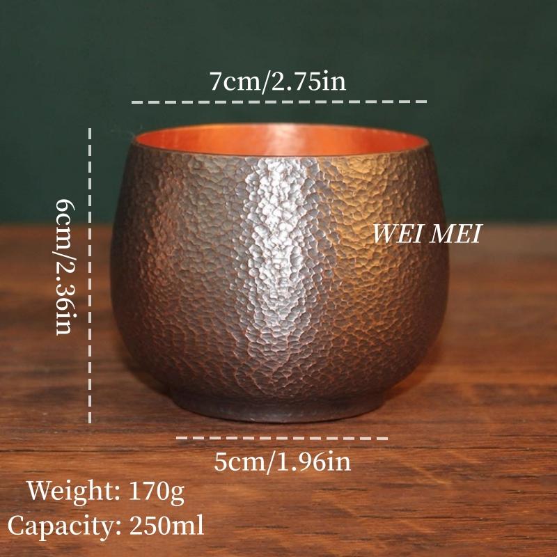 Handcrafted Pure Copper Vintage Coffee Mug,Home 350ml Tea Cup,Outdoor Camping Engraving Hammer Texture Cold Drink Cup Drinkware