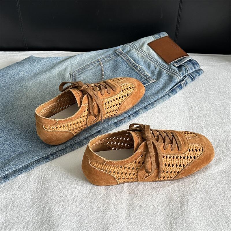 Sheepskin summer new mesh breathable soft sole versatile Forrest Gump shoes women's retro leather casual sports training shoes