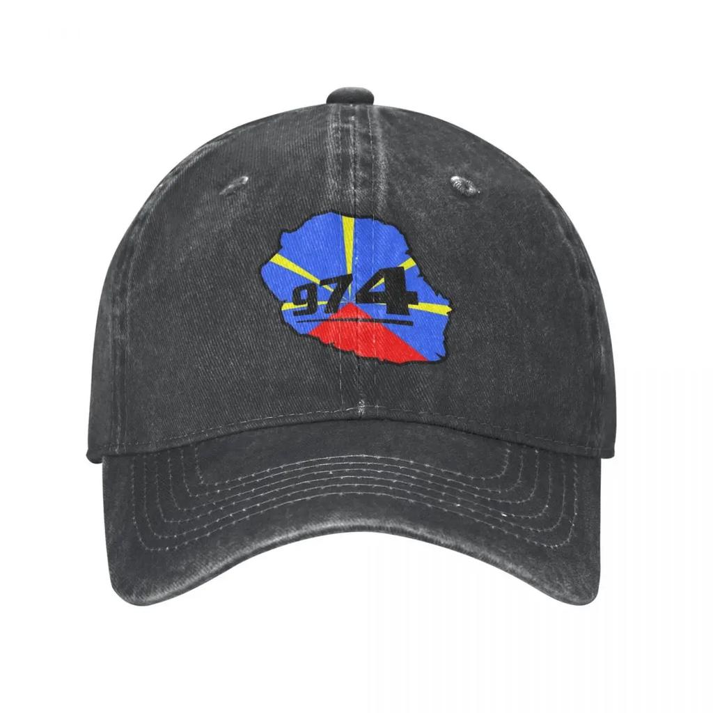 974 Reunion Denim Basebollkeps Ölogotyp Utomhussport Hip Hop Hattar Casual Herr Street Style Anpassade Basebollkepsar