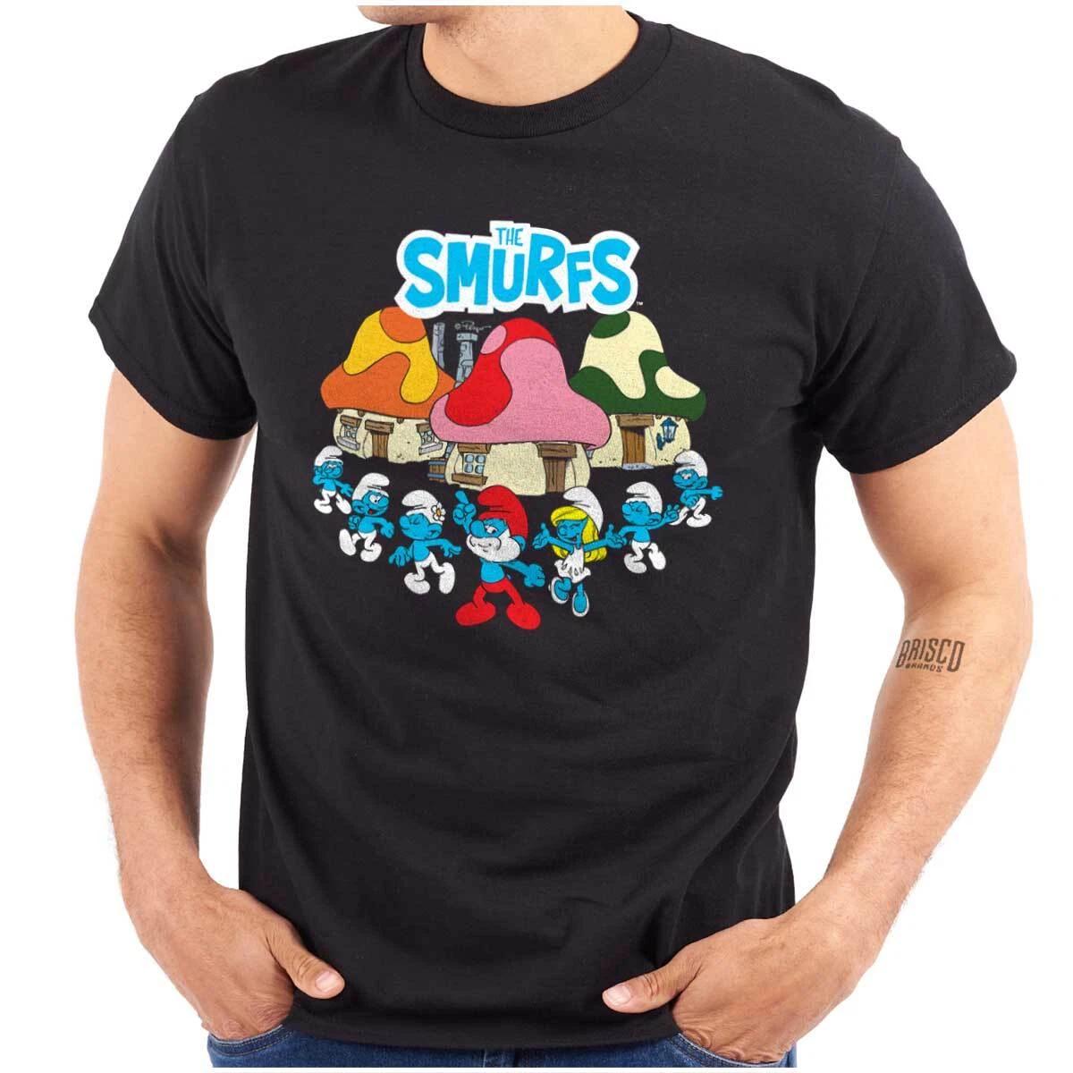 Retro The Smurfs Cartoon Mushroom Houses Womens or Mens Crewneck T Shirt Tee XL