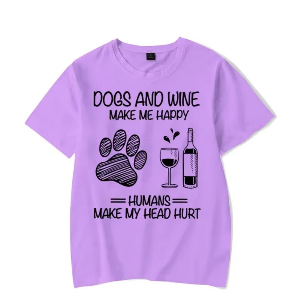 Dogs and Wine Make Me Happy Graphic Tshirt Funny Paw Fashion Harajuku T-shirt Hip Hop Men Brand T-shirt Trend Oversize Tee Shirt