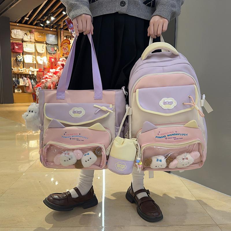 Schoolbag wholesale niche junior high school student schoolbag high value college style girl backpack Oxford cloth cute cartoon baby bag girl