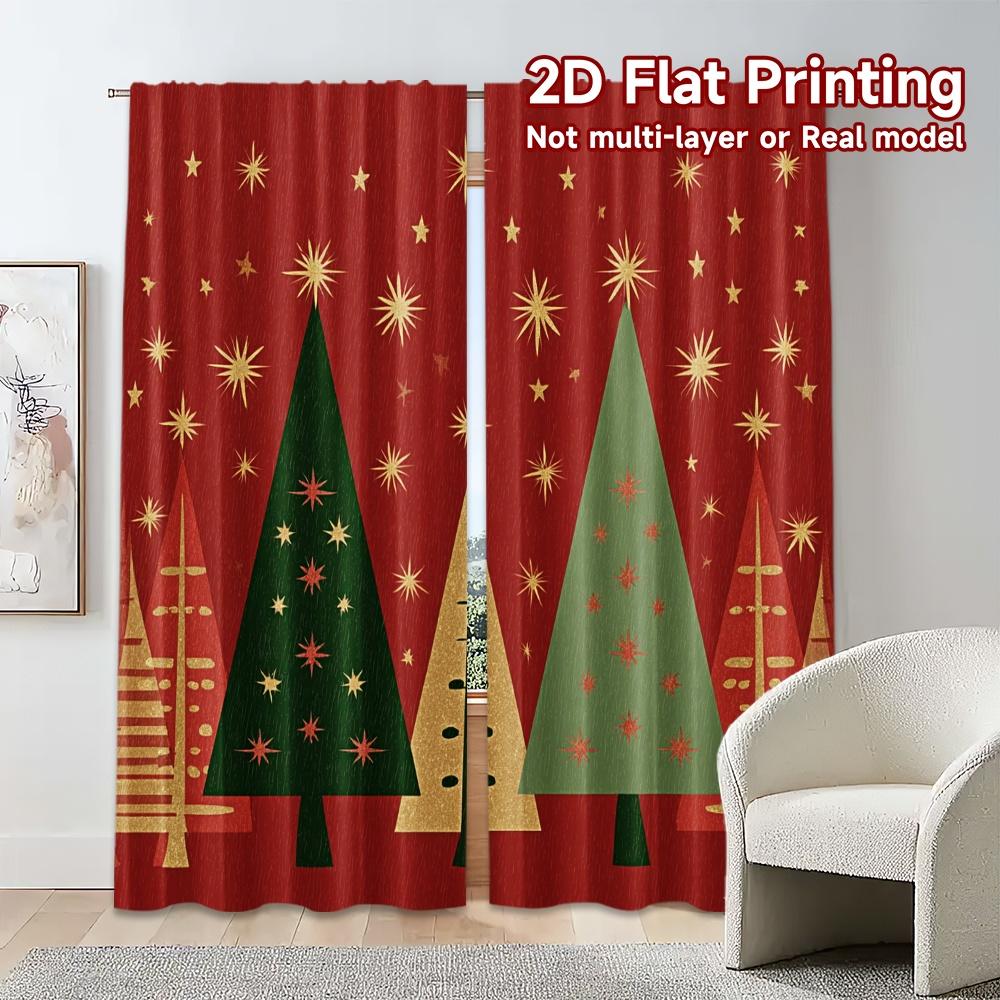 Set Of 2 Flat Printing Jit Curtains Without Rod Festive Forests Popular Drapes Versatile Polyester Curtain