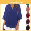 V Petal Temperament Sleeve Women Neck Chiffon Blouse Summer Loose Slimming Lady Blouses Shirts For Women Fashion 2025 Elegant