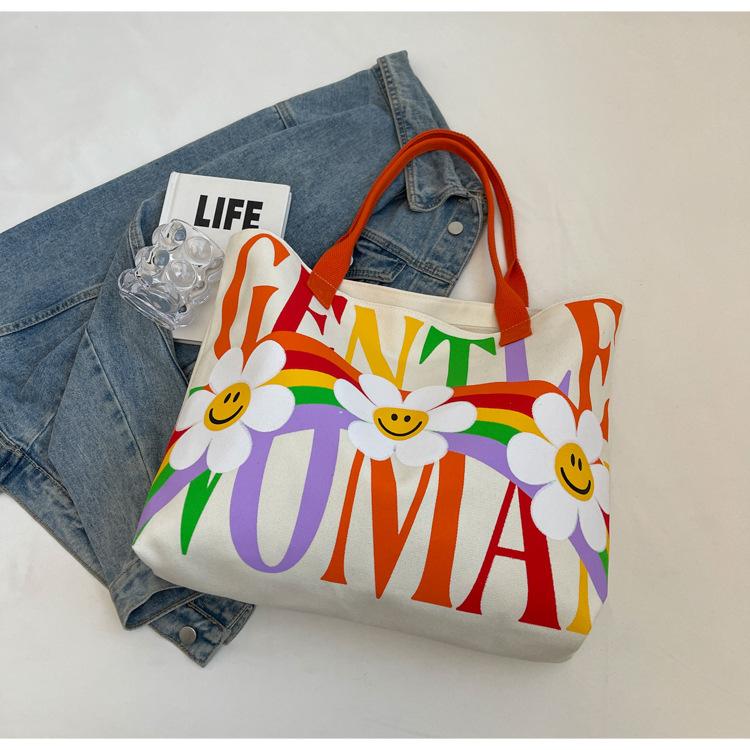 New canvas bag large capacity shoulder bag sunflower commuter bag handbag rainbow tote bag