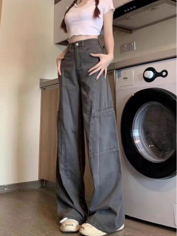 Women's High Waist Retro Wide Leg Cargo Jeans