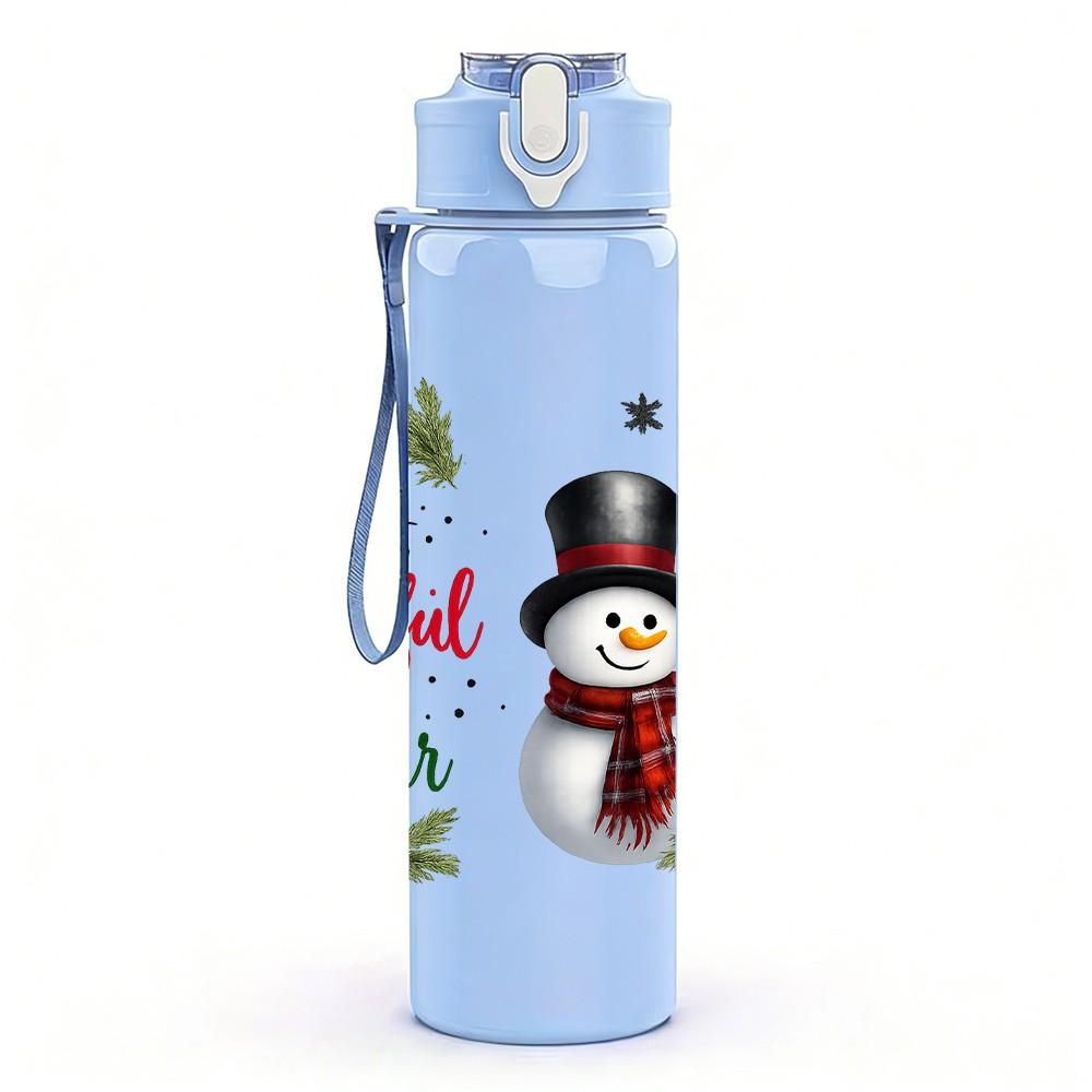 1PC Christmas Snowman Winter Pattern 750ml Color Plastic Sports Water Bottle Leakproof Flip Straw Lid Suitable for Sports Office Home Use