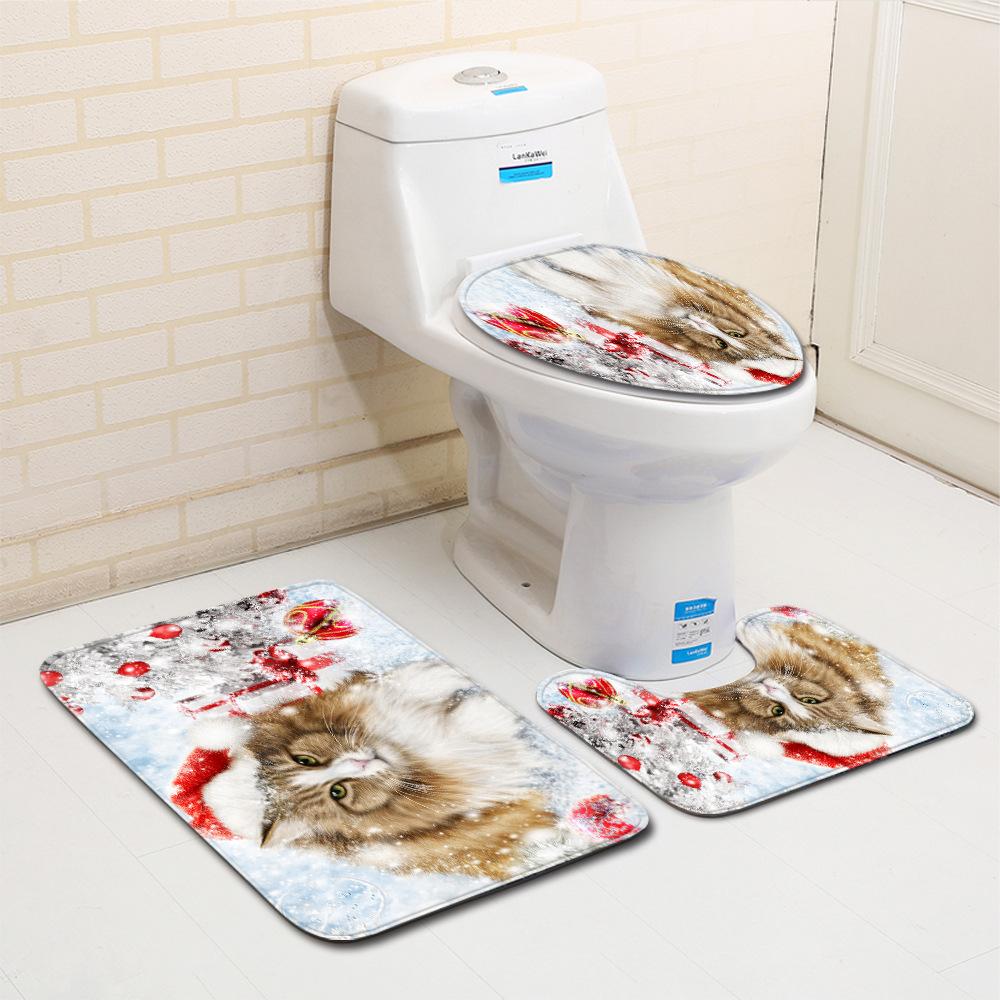 Christmas Bathroom Floor Mat Toilet Three-Piece Set