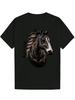 Short Sleeve T-shirt with Vibrant Horse Head Graphic Print - Lightweight Polyester