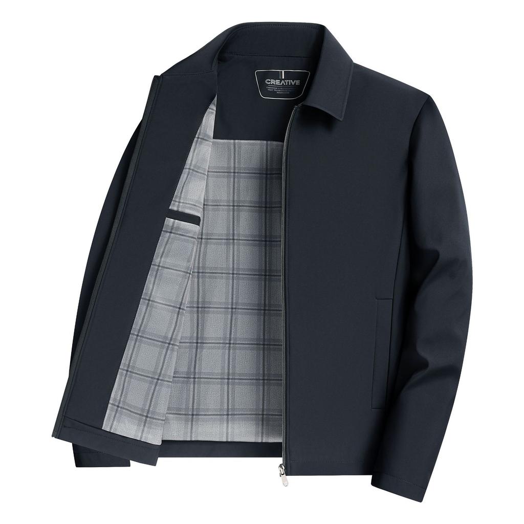 Casual Lapel Business Jacket for Men Middle-aged Daddy Wear Autumn New High-end Solid Color Zipper Men's Jacket