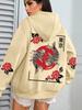 Koi Fish Rose, Harajuku Printed Women's Hoodie Autumn Loose Casual Pocket Fleece Jumper