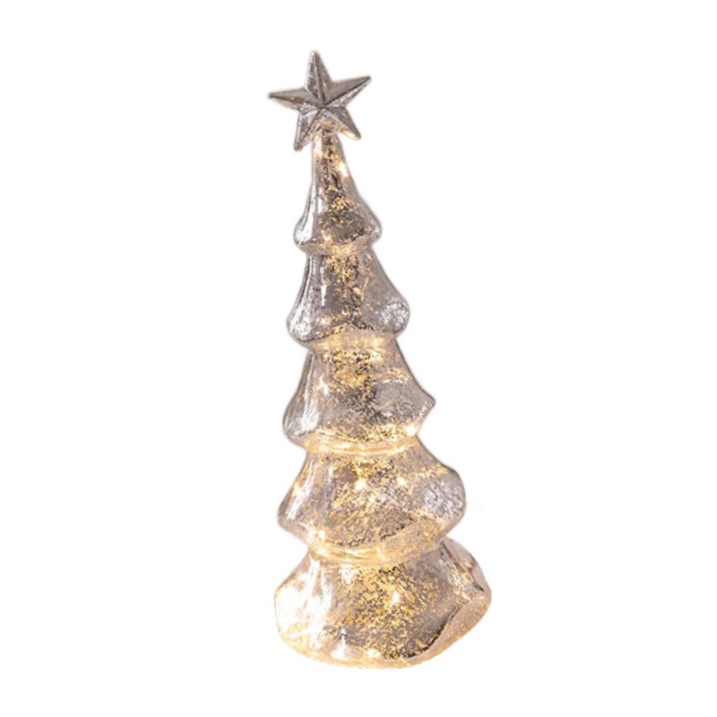 Glass Christmas Tree Figurine Light with LED Light Art Crafts Christmas Decoration for Indoor Holiday Shelf Fireplace Mantel