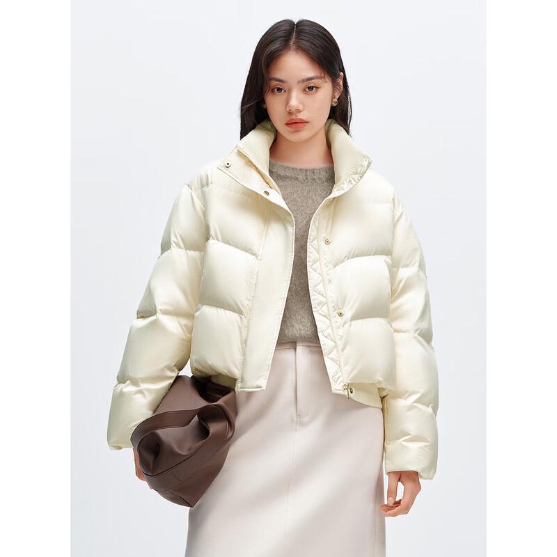 PEACEBIRD Damen Strickeinsatz Stehkragen Satin Pufferjacke