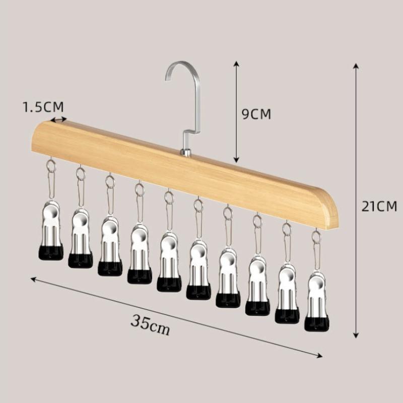 1PCS Rotatable Multi-Clip Student Dormitory Storage Clip Solid Wooden Trouser Clip Home Closet Stainless Hat Skirt Storage