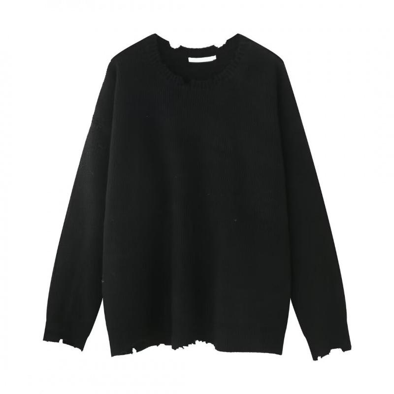 Men's Gray Wool Sweater - Trendy Destroyed Style, Cool & Loose Fit for Autumn/Winter, Douyin Inspired Cleanfit Knitwear.