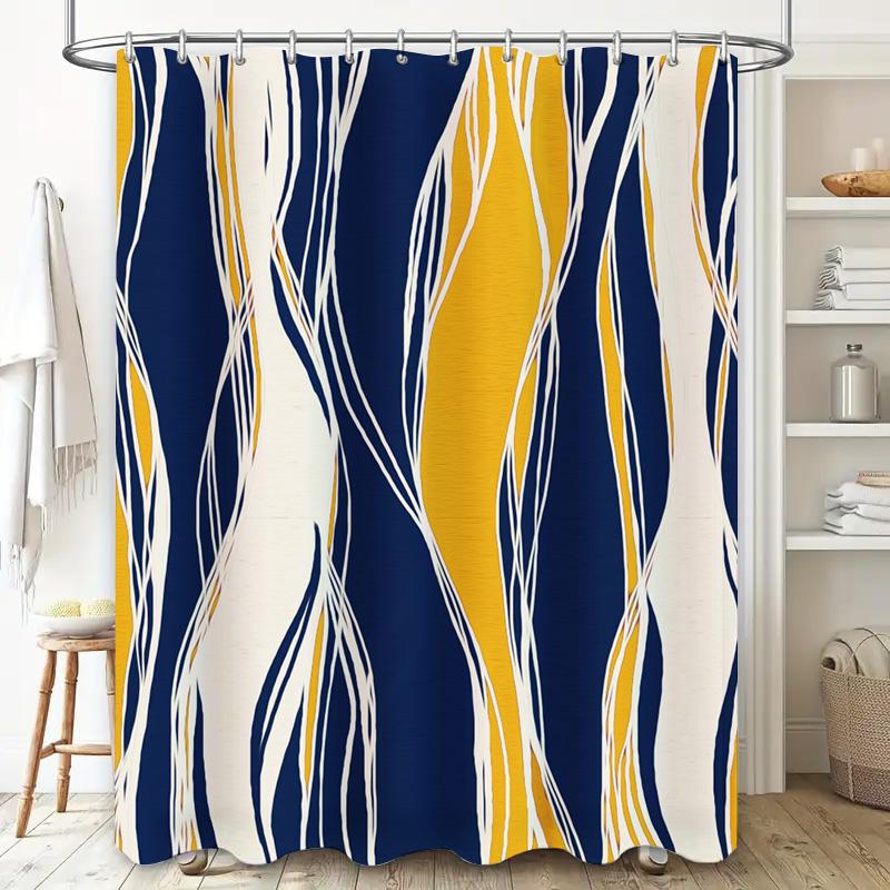 Modern Blue Yellow Shower Curtain Waterproof Bathroom Decor Window Tulle Bath Mat Home Decoration