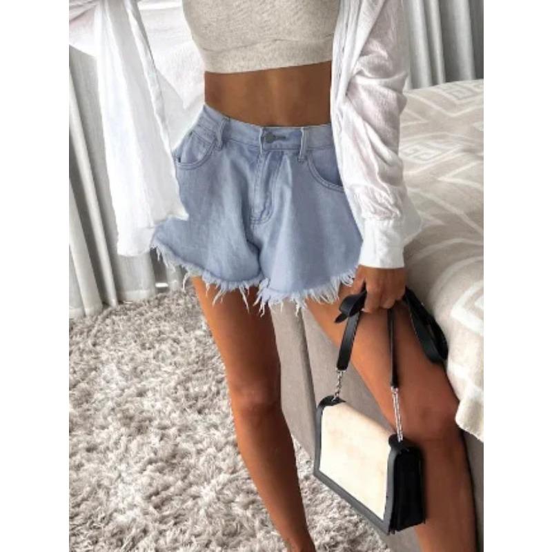 Women's Umbrella Denim Shorts Summer Elastic Tassel Jean Booty Shorts